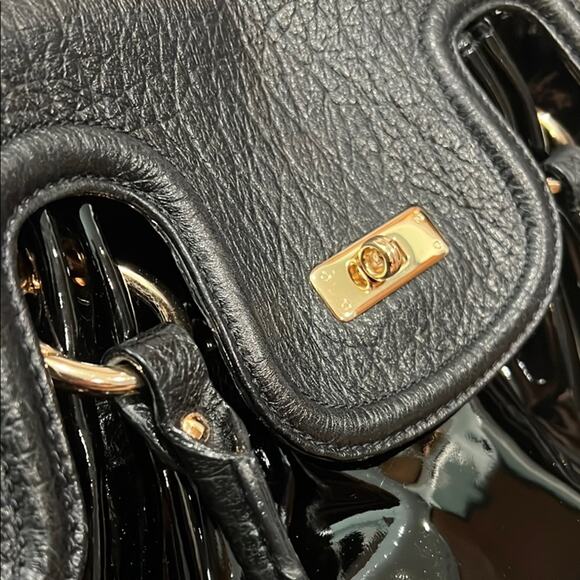 Moschino Black Satchel with Glossy Finish and Gold Hardware - Picture 4 of 14
